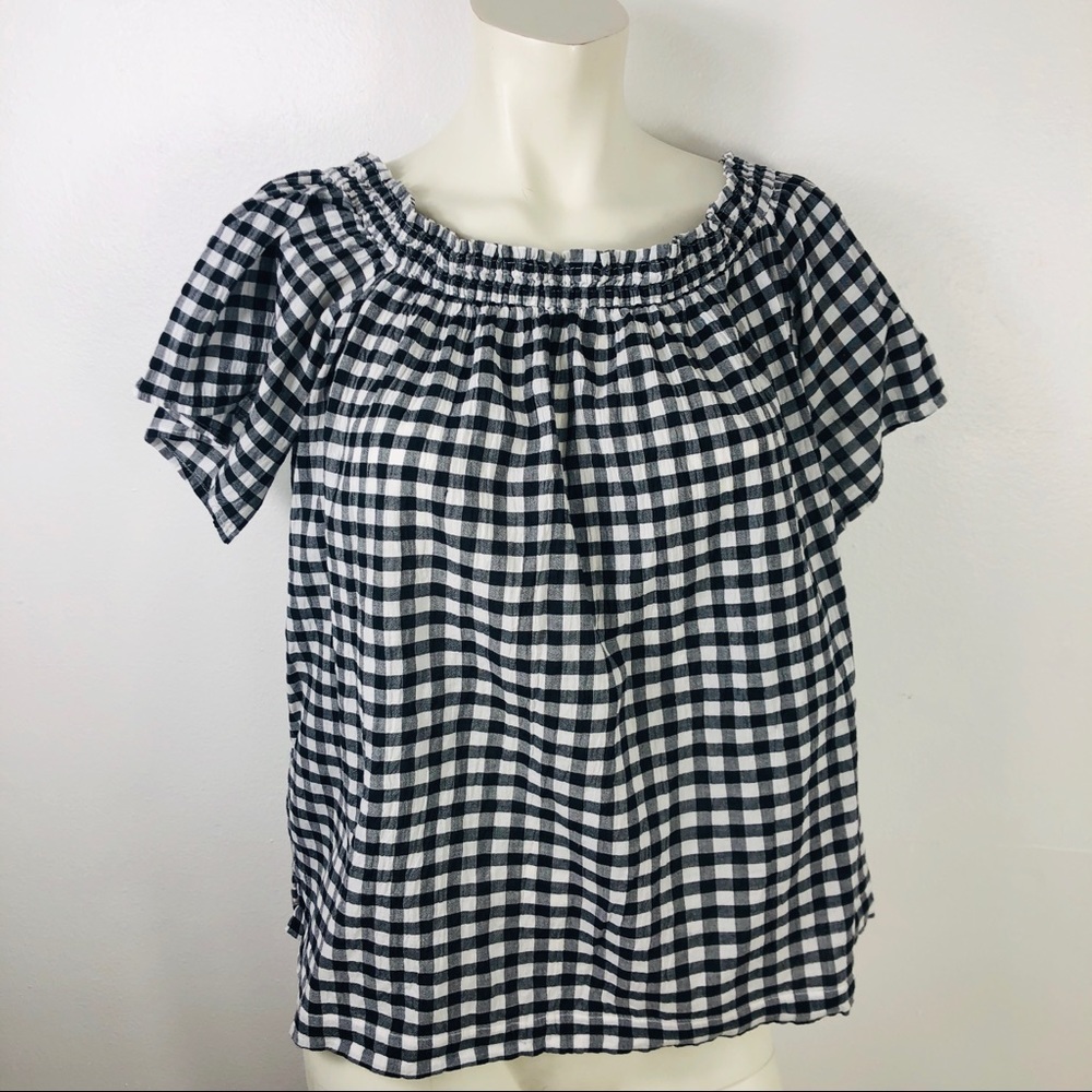 LOFT Gingham Off The Shoulder Blouse